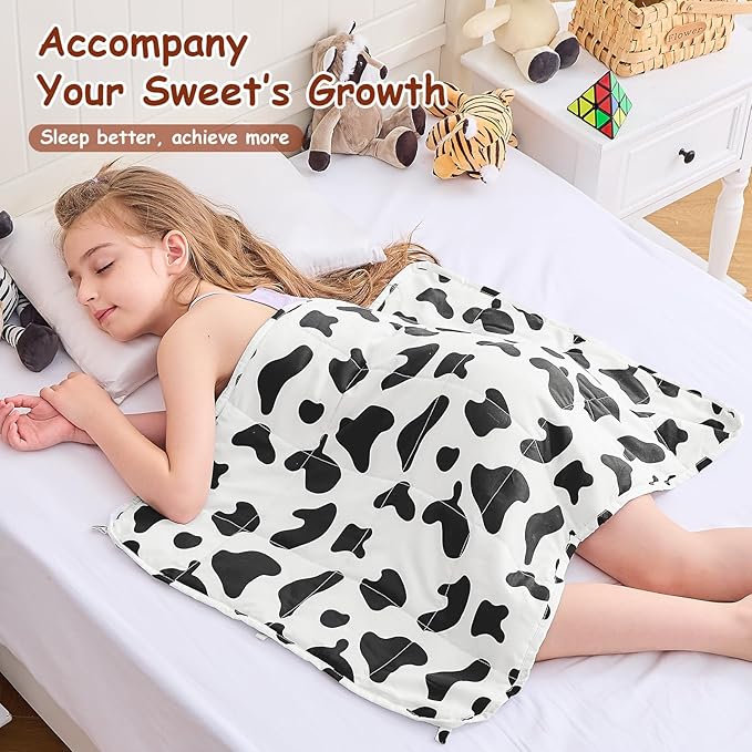 yescool Weighted Lap Pad Kids 2 Pounds Weighted Lap Blanket, Cow Print Small Weighted Blanket, Weighted Throw Blanket Gift for Travel Indoor Outdoor, 20"x30"