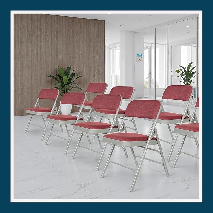 OEF Furnishings OEF2300 Series Heavy-Duty Premium Fabric Padded Upholstery Double-Hinged Triple-Braced Folding Chairs (4-Pack, Crimson Red/Gray)