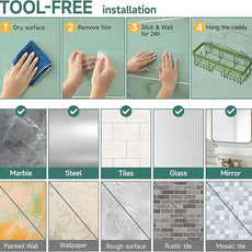 Veken Rustproof & Waterproof Shower Caddy 6-Pack, No Drilling Adhesive Shelves Rack with Soap Holder, Large Capacity Bathroom Organizers and Storage, Wall-Mounted Kitchen & Home Decor, Green