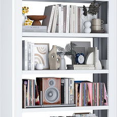 Metal Bookshelf, 5 Tier Bookshelf with Adjustable Shelves, White Bookshelf, Heavy Duty 69” Tall Bookcase, Large Book Case Book Shelf for Bedroom, Living Room, Office, Library