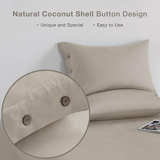 JELLYMONI Pillowcases King Set of 2 Cotton Button Pillow Covers 20×36in Linen Grey Bed Pillow Cases 100% Washed Cotton Soft Breathable (Pillows are not Included)