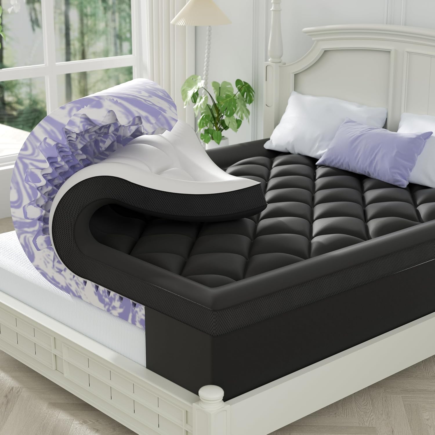 ChiXpace Dual Layer 4 Inch Memory Foam Mattress Topper Twin XL - 2 Inch Gel Memory Foam and 2 Inch Pillow Top Mattress Pad, 7-Zone Egg Crate Twin XL Size Mattress Topper (White) Dormly