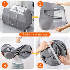 Large Collapsible Laundry Hamper, Gray Oxford Cloth 95L Capacity laundry basket with Handles,Breathable Mesh Design, Sturdy Steel Frame Clothes Hamper,26.8x12.2x17.7 Inch