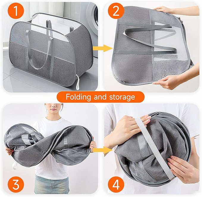 Large Collapsible Laundry Hamper, Gray Oxford Cloth 95L Capacity laundry basket with Handles,Breathable Mesh Design, Sturdy Steel Frame Clothes Hamper,26.8x12.2x17.7 Inch