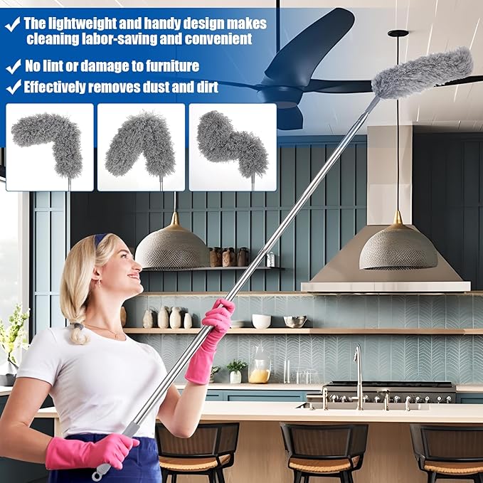 Feather Duster Set (4 Pieces), 30-100 inch Microfiber Retractable Gap Duster for Cleaning Ceilings, Furniture Refrigerators and Under Sofas