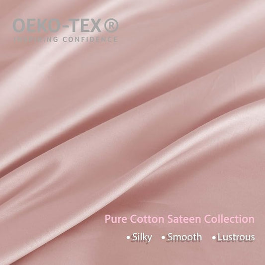 HeimenAogo Egyptian Cotton Duvet Cover Full Sateen Weave, Silky Soft and Breathable Bedding Set with Zipper Closure, Long Staple Cotton Bed Linen Cherry Blossoms Pink 3Pcs (80"×90")