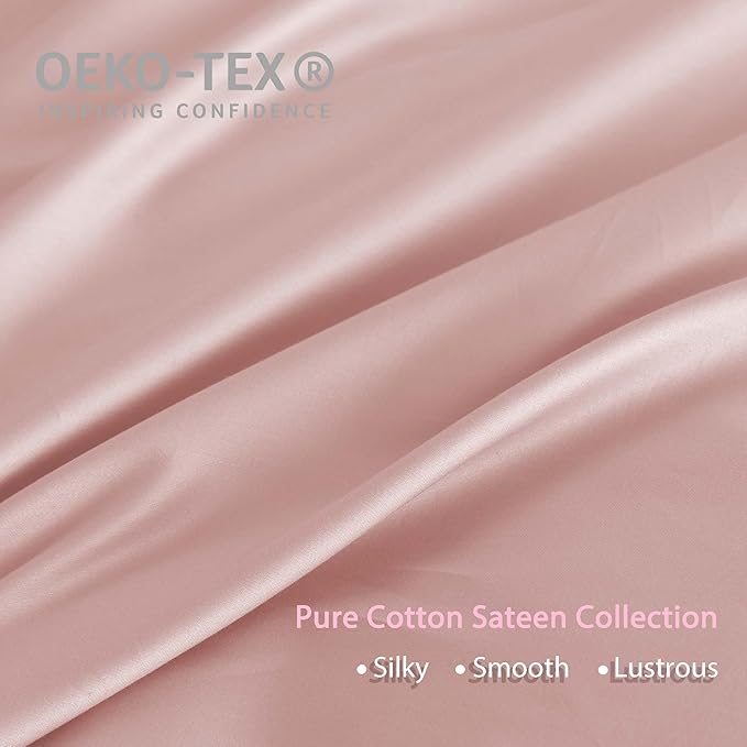 HeimenAogo Egyptian Cotton Duvet Cover Queen Size Sateen Weave, Silky Soft and Breathable Bedding Set with Zipper Closure, Extra-Long Staple Cotton Bed Linen Cherry Blossoms Pink 3Pcs