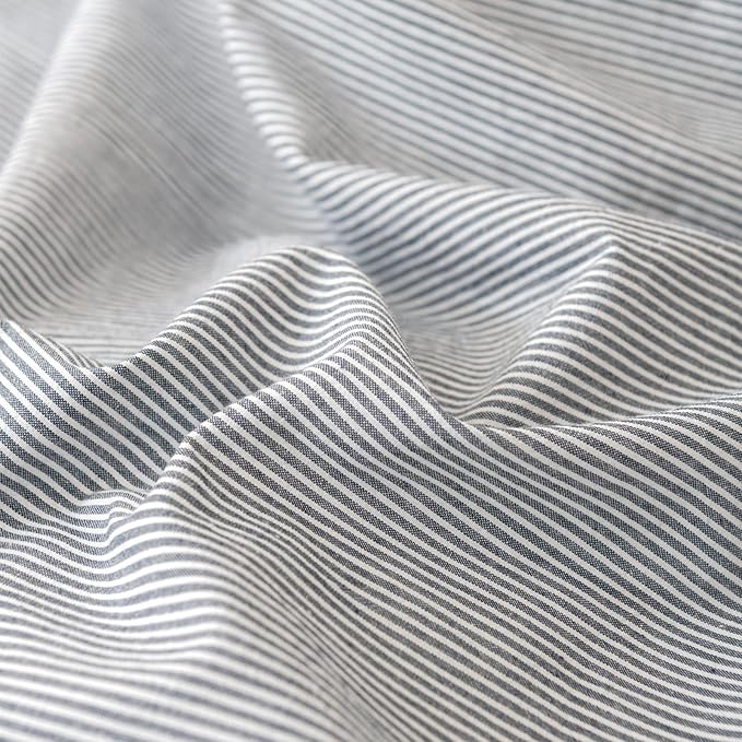VM VOUGEMARKET Grey Pinstriped Duvet Cover Set Queen 100% Washed Cotton Bedding Set,Ticking Stripes Pattern Duvet Cover with Zipper Closure (3pcs, Horizontal Stripes)