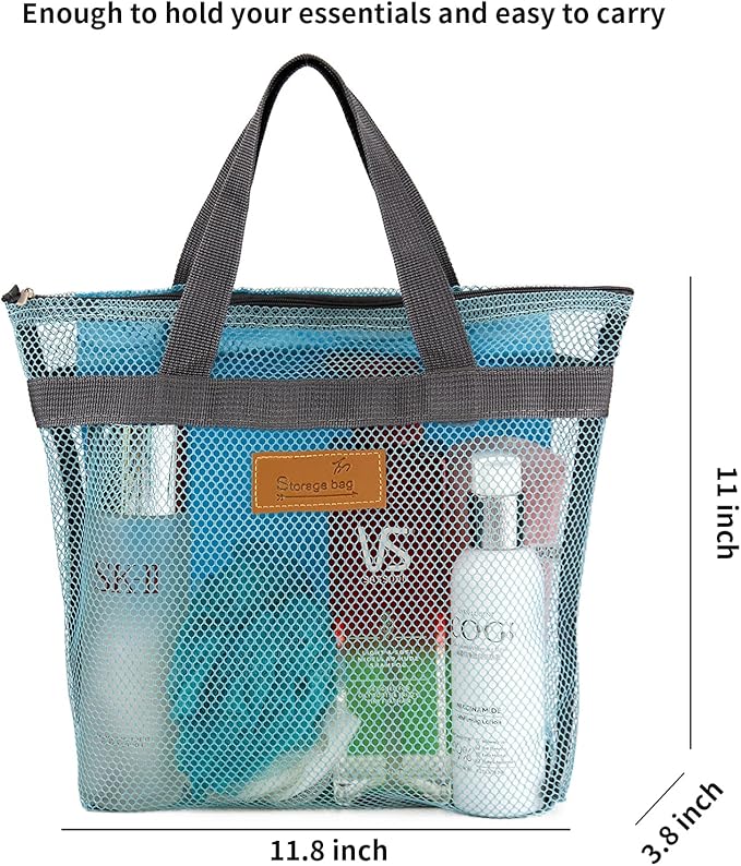 Mesh Shower Caddy Bag Portable Hanging Toiletry and Bath Organizer with Zipper for Travel, Gym, Camping, College Dorms, Beach