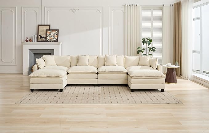 SoarFlash Chenille Sectional Middle Position Sofa, Beige