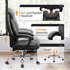 Office Chair, Executive Leather Chair Adjustable High Back, Ergonomic Computer Desk Chair Lumbar Support, Big and Tall Office Chair with Footrest, Comfy Reclining Chair for Home Office