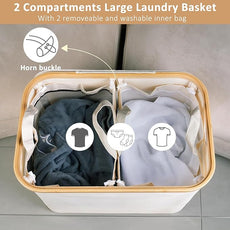 150L Laundry Basket with Lid, Large Laundry Hamper with Bamboo Handle, Collapsible Dirty Clothes Hamper Organizer with Removable Inner Bag for Clothes Toys Towels - Beige