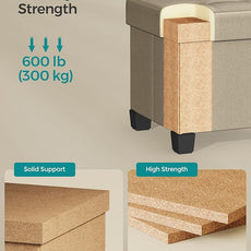 SONGMICS Storage Ottoman, Small Ottoman Foot Rest with Legs, 15 x 15 x 15.7 Inches Foot Stool, Load up to 660 lb, for Living Room, Bedroom, Dorm, Camel Brown ULSF014K01