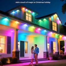 POOFZY Permanent Outdoor Lights for House,100ft RGB+IC Smart Outdoor Decor, 50 Scene Modes,App/Remote Control,IP67 Waterproof,for Christmas,Halloween,Daily & Holiday Party Decor,House Roof Lighting
