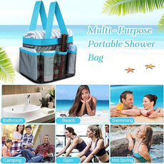 Hillban 4 Pcs Mesh Shower Caddy Portable Large Quick Dry Shower Caddy Basket with Deeper 8 Pockets and 2 Handles Hanging Bag for College Dorm Room(Blue)