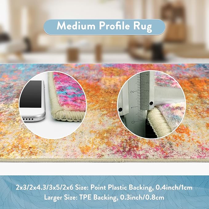 Lahome Modern Abstract Runner Rug - 2x4.3 Colorful Kitchen Long Bathroom Rugs Non Skid Laundry Room Mat, Rainbow Slip Machine Washable Carpet for Bedroom Entryway Doorway 2' x 4.3'