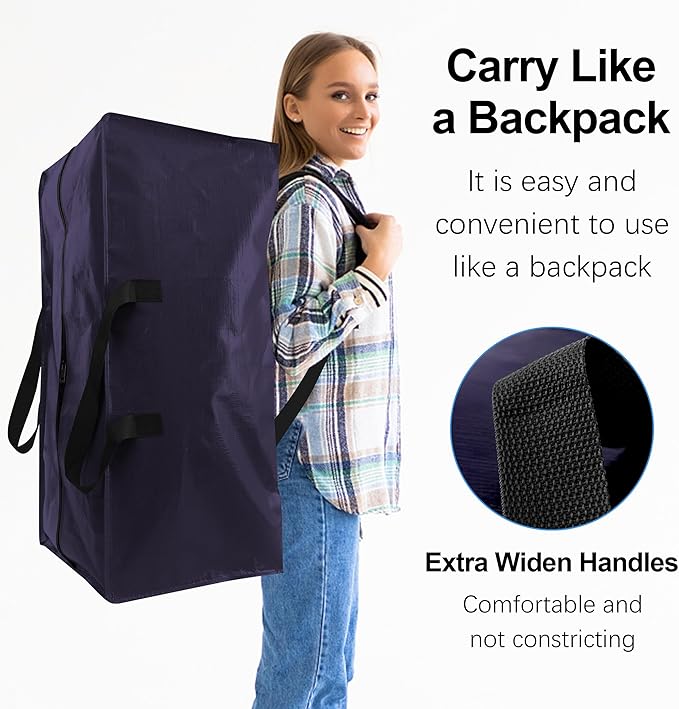 6 Pack Heavy Duty Extra Large Moving Bags W/Backpack Straps - Strong Handles & Zippers, Storage Totes For Space Saving, Fold Flat, Alternative to Box and Bin (40 gal, Blue)