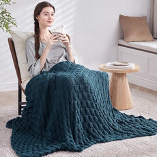 Knitted Weighted Blanket for Adult, No Beads Heavy Blanket 50” x 60'' 5lbs, Breathable Chunky Knit Blanket, Cooling Weighted Blanket for Hot Sleepers, Christmas Home Decor (Peacock Blue)
