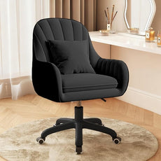 Cute Home Office Chair Velvet Upholstered Desk Chairs with Mid Back Swivel Adjustable Makeup Vanity Computer Chair with Wheels