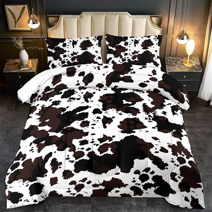 Western Comforter Set FullAnimal Cow Print Comforter Set Full Boys Black and White Farmhouse Bedding Quilt Girls Cowboy Country Bedding Western Room Decor Cow Print Country Quilt