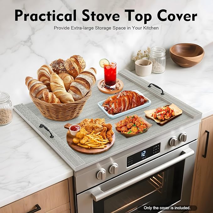 30×22inch Stove Top Cover Board, Rustic Wood Noodle Board Gas Electric Stove Cover, Kitchen Serving Tray for Small Apartments, Kitchens, RVs