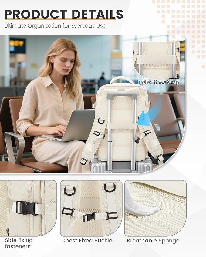 suwasp Vacuum Backpack Travel with Pump, Travel Backpack for Women Men, Vacuum Compression Bags with Laptop Compartment/Shoe Compartment, Personal Item Carry On Backpacks Flight Approved, Beige