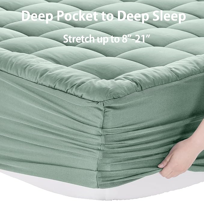 EASELAND California King Mattress Pad Pillow Top Mattress Cover Quilted Fitted Mattress Protector Long 8-21" Deep Pocket Cooling Mattress Topper (72x84 Inches, Pale Aqua)