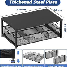 OPNICE Desk Organizer and Accessories, 2-Tier Computer Monitor Stand Riser with Drawer and 2 Pen Holders, Laptop Stand, Office Desk Accessories for Office Supplies, Black