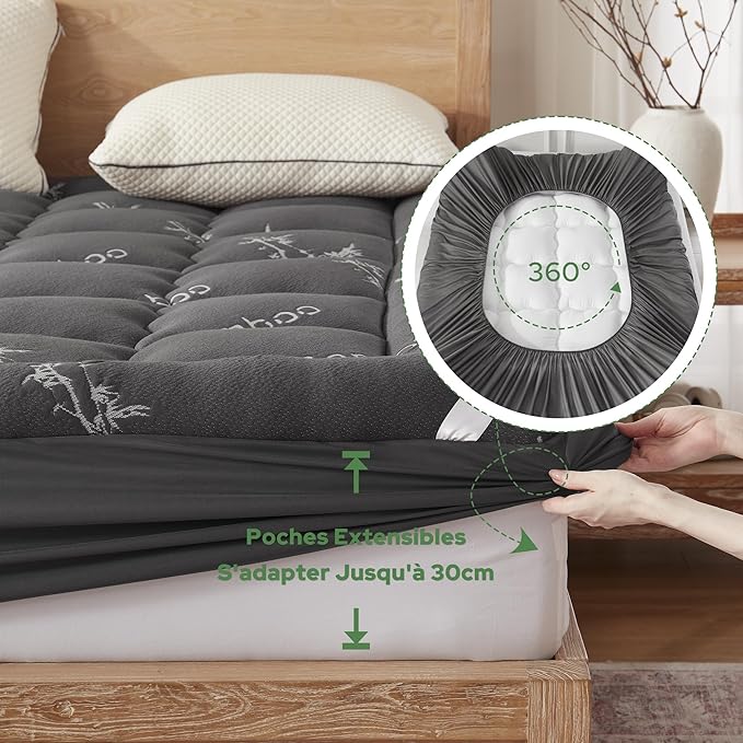 BEDLORE Twin Mattress Topper Viscose Derived from Bamboo, Thick Pillow Top Mattress Pad with Stretchable Pockets for 6"-15" Mattress, Soft Breathable Mattress Topper for Back Pain Relief(Dark Gray)