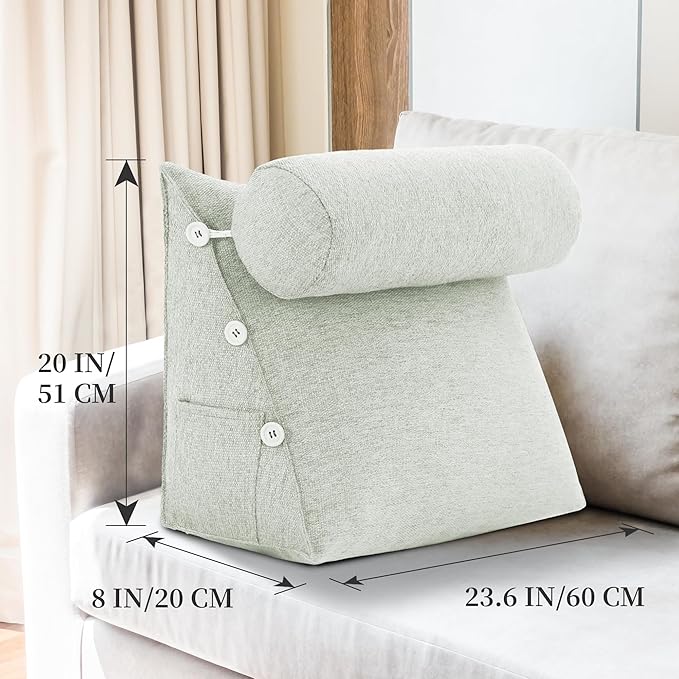 Bed Wedge Reading Pillow, Adjustable Reading Throw Cushion Triangular Pillow Wedge Couch Pillow for Lumbar Neck Back Support Pillow with Removable Linen Cover