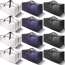 12 Pack Heavy Duty Large Moving Bags W/Backpack Straps - Strong Handles & Zippers, Storage Totes, Fold Flat, Alternative to Moving Box and Storage Bin, Semi-Transparent+Blue+Black