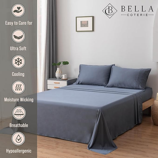 Bella Coterie Luxury Bamboo Viscose Twin XL Size Sheet Set | 100% Organically Grown | Ultra Soft | Cooling for Hot Sleepers | 18" Deep Pocket [Slate Blue]