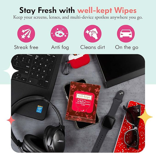 Well-Kept Tech & Lens Wipes - Eyeglass, Screen & Phone Cleaning, Multi-Surface, Lint-Free, Pre Moistened, Streak-Free & Non Scratching - Texas Hold Em, 12 Pack (180 Count)