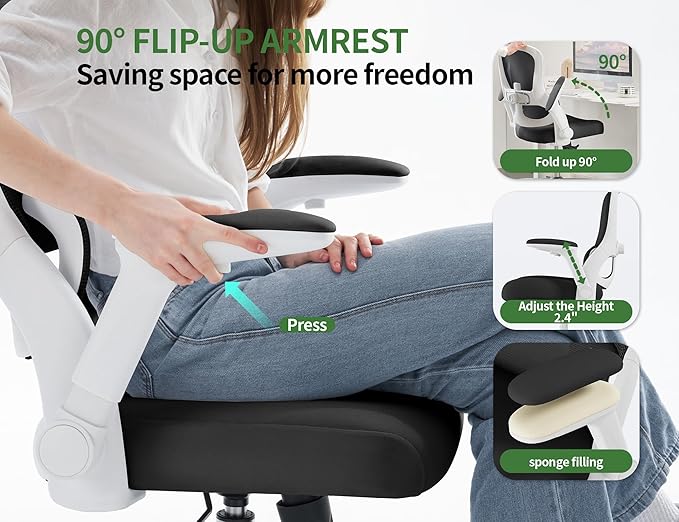 Ergonomic Office Chair - Computer Desk Chairs Comfy, Mesh High-Back Gaming Chair with Adjustable Lumbar Support, Executive Task Chair for Adults, Comfortable for Long Hours (White Black)