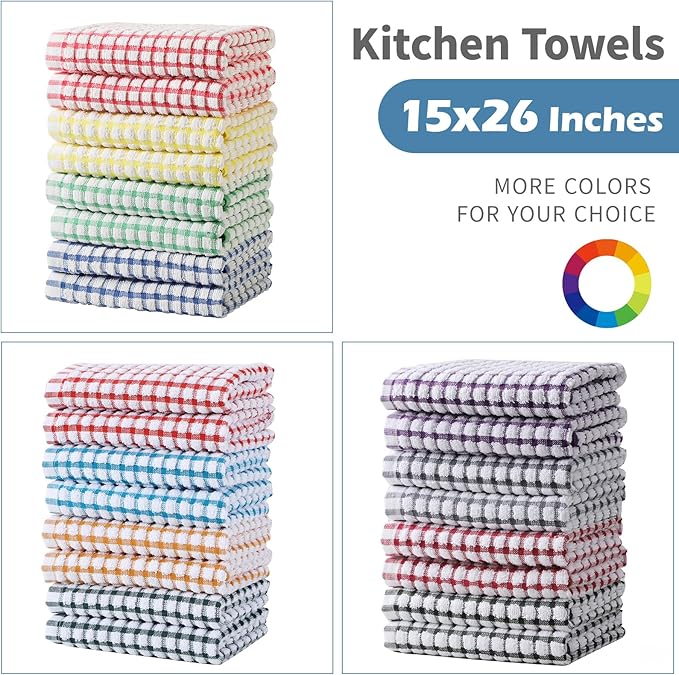 Oeleky Dish Towels for Kitchen, Cotton Kitchen Towels for Drying Dishes Pack of 8 (Multi C, 15X26 inches)