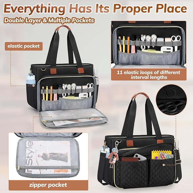 RAINSMORE Teacher Tote Bag for Women Work Bags 15.6 Inch Laptop Tote Bag with Large Cup Holder Nurse Bag Computer Handbag