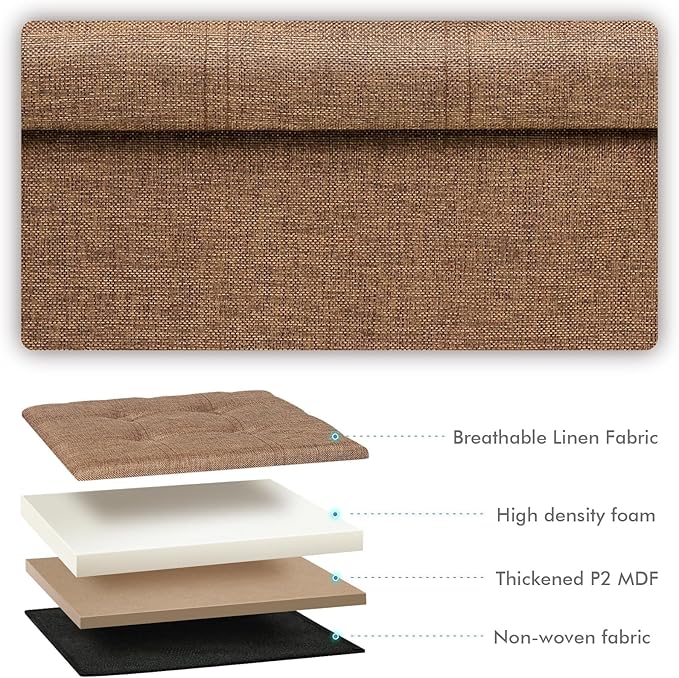 B FSOBEIIALEO Storage Ottoman with Tray, Foot Stools and Ottomans with Legs, Storage Cube Seat Linen Brown 15"
