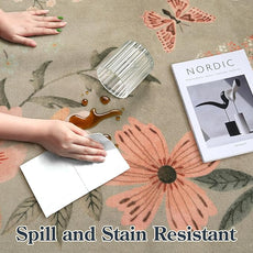 Lahome Floral Washable 6x9 Area Rugs, Soft Bedroom Rug for Living Room Ultra-Thin Non Slip Dining Room Rug, Stain Resistant Boho Rugs Easy Clean Throw Carpet for Office(6'x9',Brown)