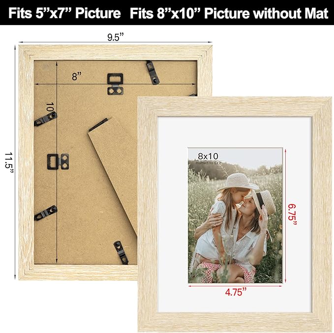 8x10 Picture Frame with Mat for 5x7 Set of 4, Natural Wood Grain 8 x 10 Gallery Wall Picture Frames for Tabletop or Wall Mounting(4 Pack, Natural)