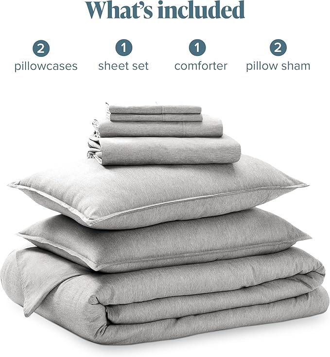 Bare Home Bed-in-A-Bag 7 Piece Comforter & Sheet Set - Full - Goose Down Alternative - Ultra-Soft 1800 Premium Bedding Set - Cationic (Full, Heathered Pewter)