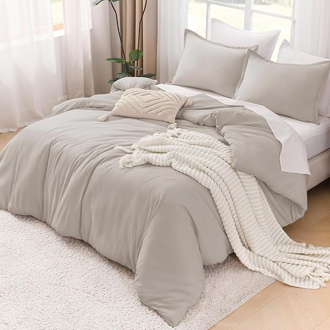 Litanika Comforter Set, Lightweight Solid Bedding Comforter Set, Fluffy Down Alternative Bed Set, Deep Linen, Oversized King