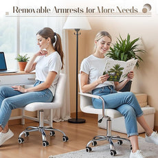 Furmax Mid-Back Office Task Chair Ribbed PU Leather Executive Chair Modern Adjustable Home Desk Retro Comfortable Work Chair 360 Degree Swivel with Arms (White)