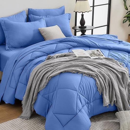 HEVUMYI Royal Blue Twin Comforter Set - 5-Piece All Season Bed in a Bag Twin, Ultra Soft Bedding Set with Comforter, Flat Sheet, Fitted Sheet, Pillowcases, Pillow Shams