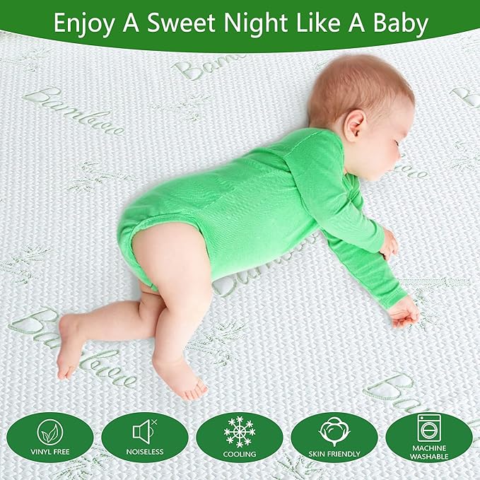 GOONIK Twin XL Mattress Protector for College Dorm Room Essentials, Back to School Breathable Bamboo Viscose Waterproof Twin Extra Long Size Mattress Pad Cover with 6-16 inches Deep Pocket