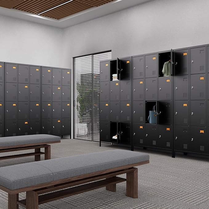 Aobabo 12 Doors Metal Storage Locker for Employees, Storage Locker with Name Card Slot for Garage School Office Gym, Black, Assembly Required