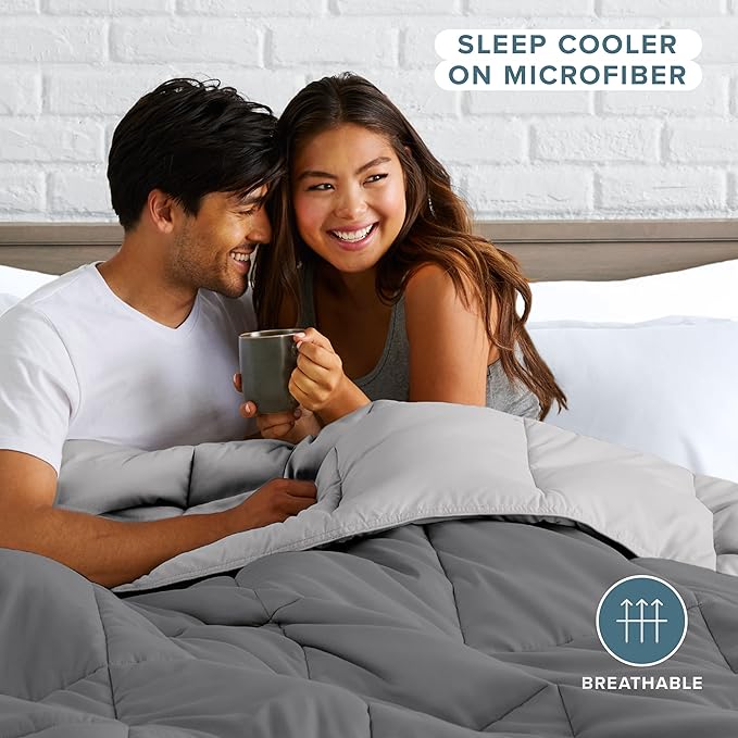 Bare Home King/California King Comforter - Reversible Colors - Goose Down Alternative - Ultra-Soft - Premium 1800 Series - All Season Warmth - Bedding Comforter (King/Cal King, Grey/Light Grey)
