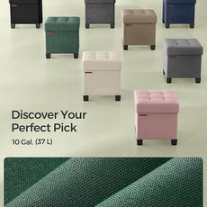 SONGMICS Storage Ottoman, Small Ottoman Foot Rest with Legs, 15 x 15 x 15.7 Inches Foot Stool, Load up to 660 lb, for Living Room, Bedroom, Dorm, Retro Green ULSF014C01