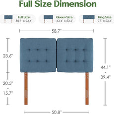 Tufted Upholstered Full Headboard, Adjustable Height Full Size Headboard Only from 39”to 44” with Durable Solid Wood Legs, Modern Button Diamond Fabric Head Board with Width Adapters, Blue