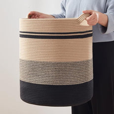 OIAHOMY 80L Laundry Baskets-Laundry Hamper,Storage Basket with Handles,Decorative Basket for Living room,Woven Storage Basket for Toys Bin,Pillows, Blankets,Clothes-20x18in-Yellow Black