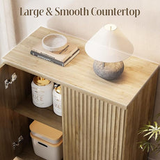 Fluted Buffet Cabinet Sideboard with Storage,Wooden Credenza with 2 Doors&Adjustable Shelve, Modern Accent Cabinets Coffee Bar Bookcase for Living Room,Kitchen Dining Room Entryway 15